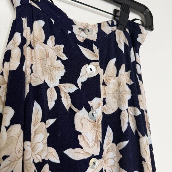 WORTHINGTON | Navy Button-Down Midi Skirt with Cream White Florals - 4 - Picture 7 of 8